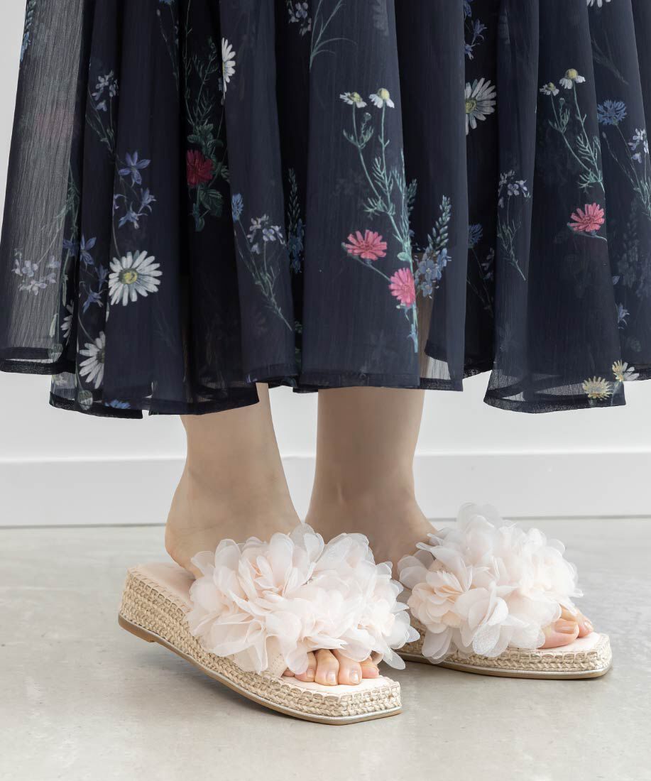  「エアリーフラワーミュールサンダル」|パンプス|