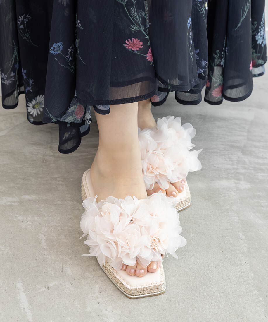  「エアリーフラワーミュールサンダル」|パンプス|