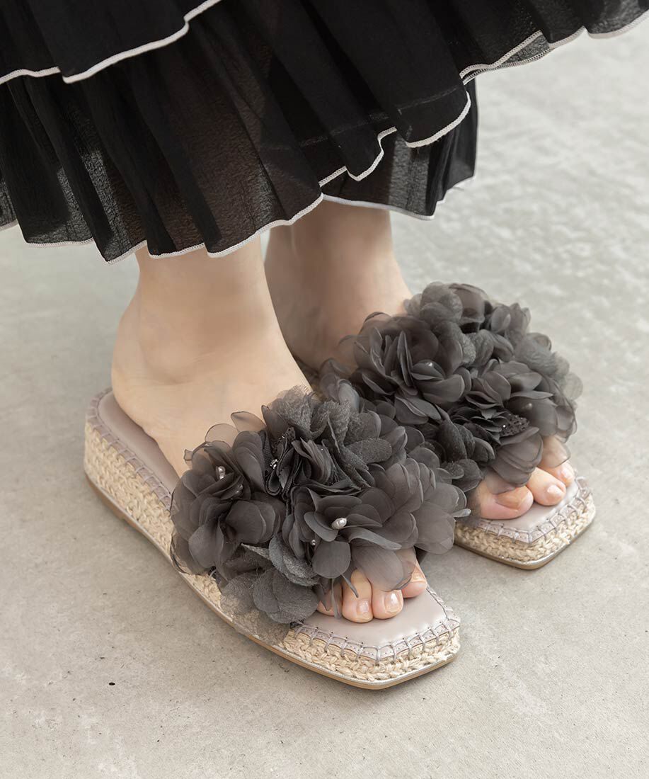 「エアリーフラワーミュールサンダル」|パンプス|ダークグレー