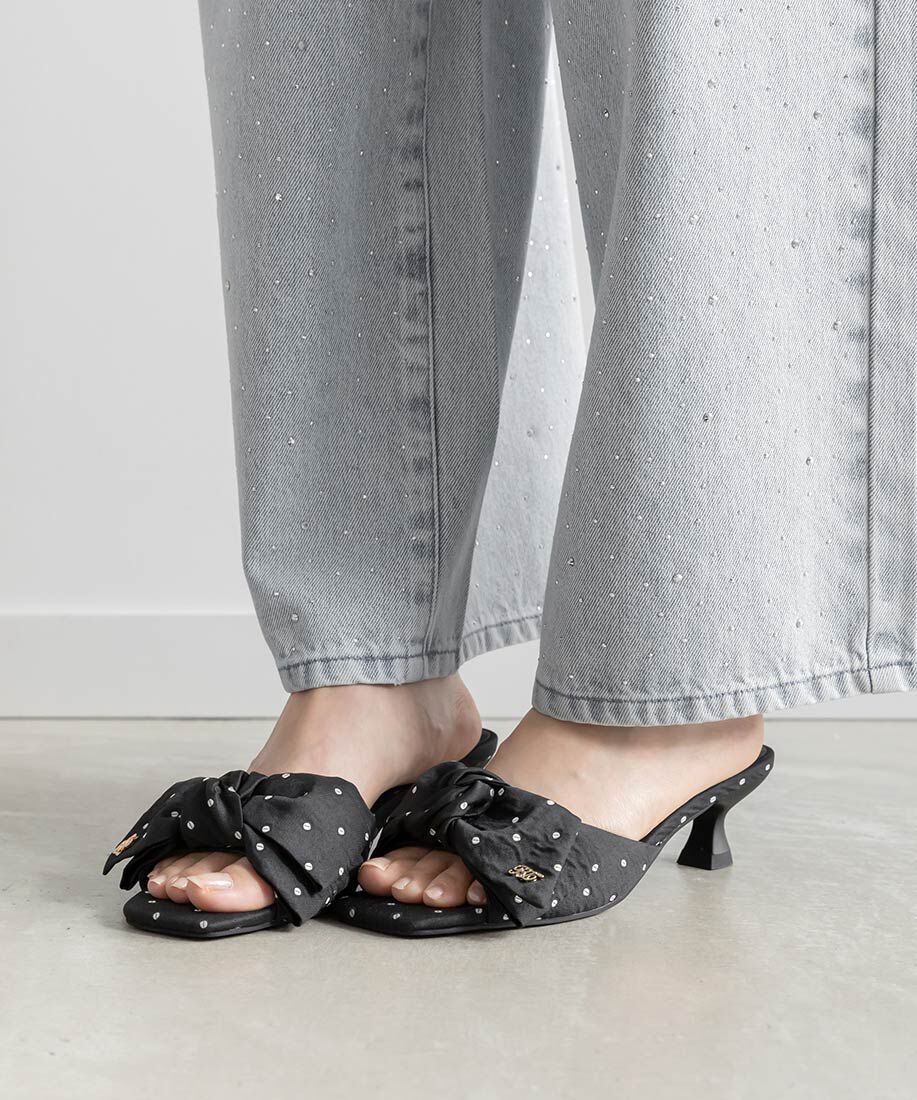  「リボンデザインスクエアトゥミュールサンダル」|パンプス|