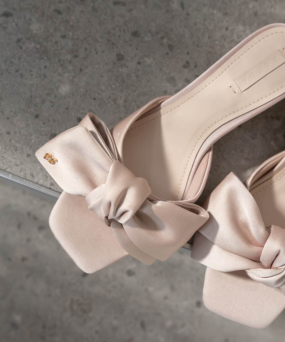  「リボンデザインスクエアトゥミュールサンダル」|パンプス|