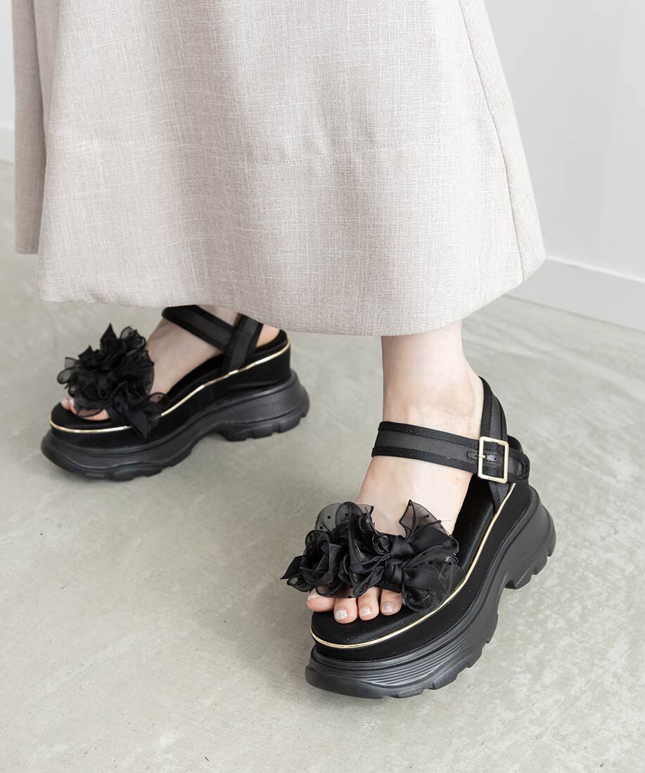  「ミニリボンボリュームソールスポーツサンダル」|サンダル|