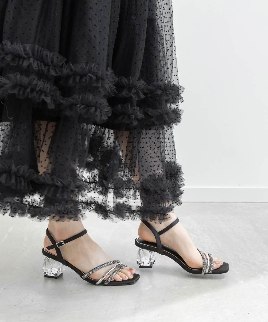 「クリアヒールビジューストラップサンダル」|サンダル|