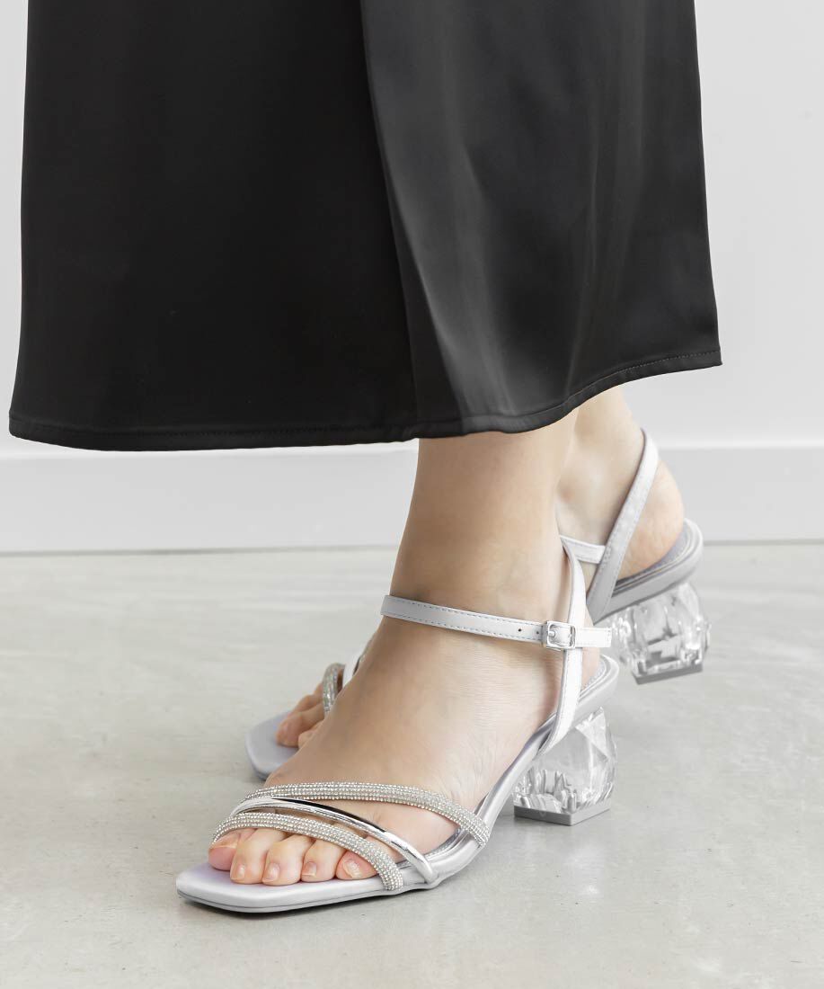  「クリアヒールビジューストラップサンダル」|サンダル|