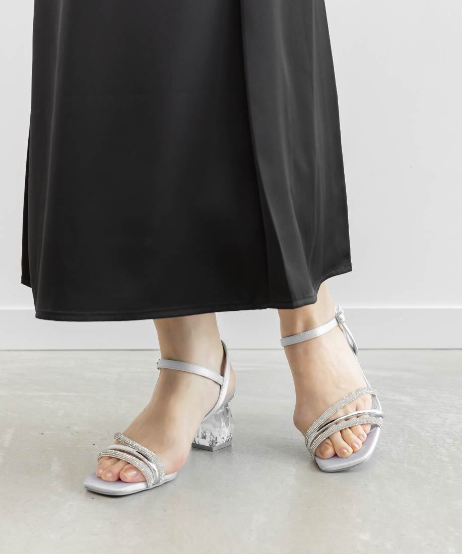  「クリアヒールビジューストラップサンダル」|サンダル|