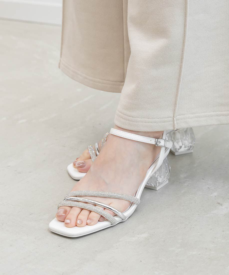  「クリアヒールビジューストラップサンダル」|サンダル|