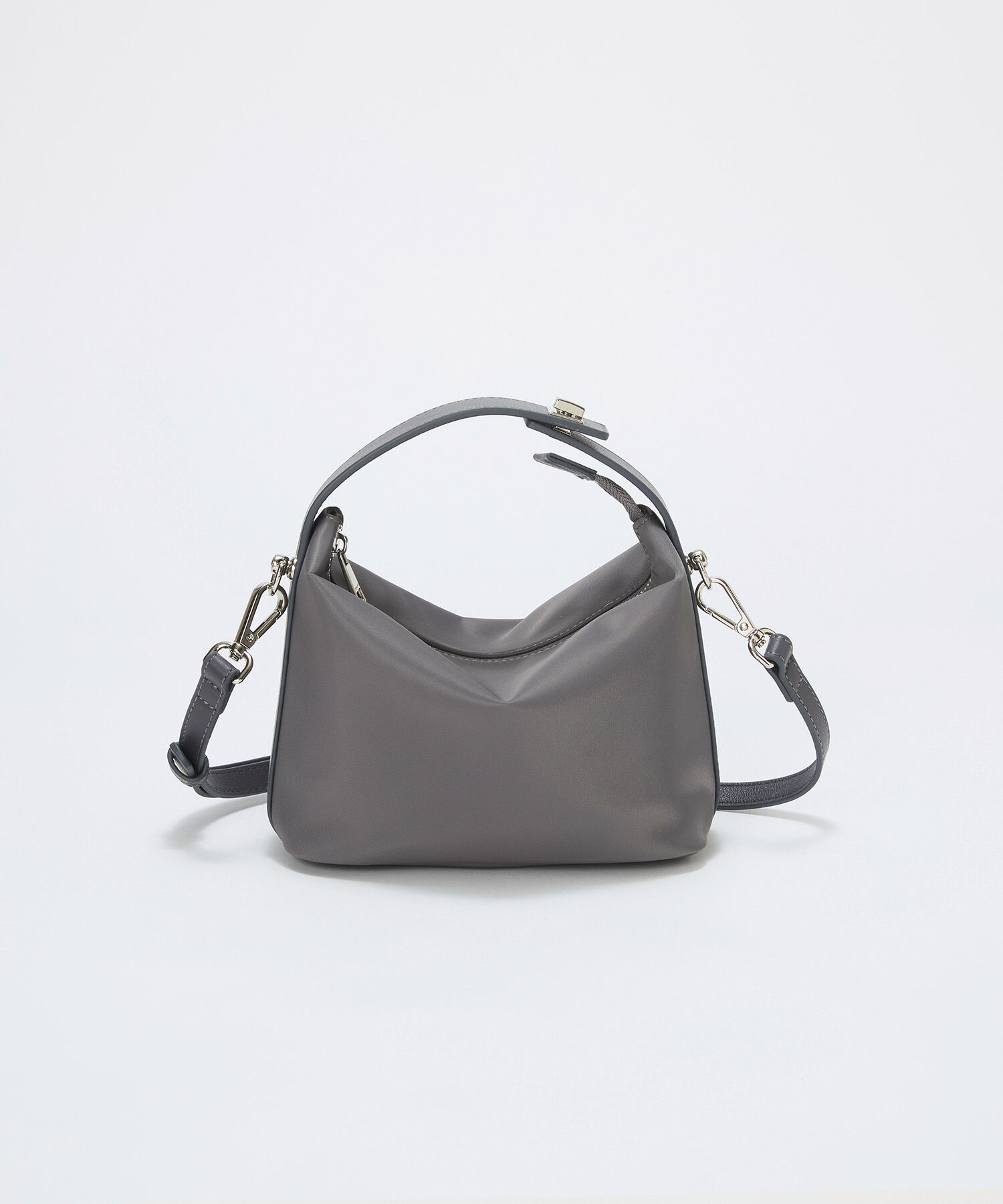 TOPKAPI TREASURE「【TREASURE TOPKAPI】ナイロン レザーコンビ ハンドルオープン ミニ ショルダーバッグ 」|ショルダー・メッセンジャー|ミディアムグレー