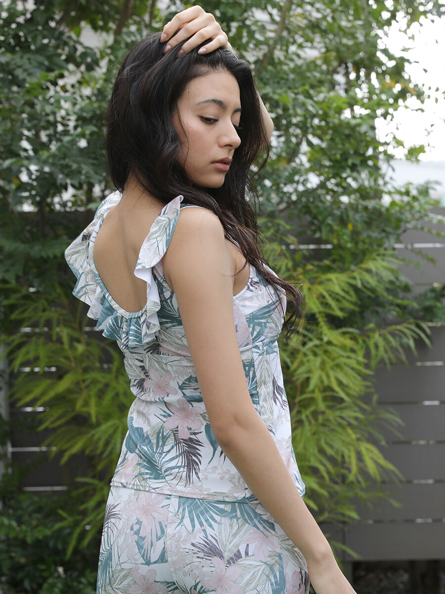 ALBOVE「ボタニカルフラワー柄フリルタンクブラ」|ビキニ|