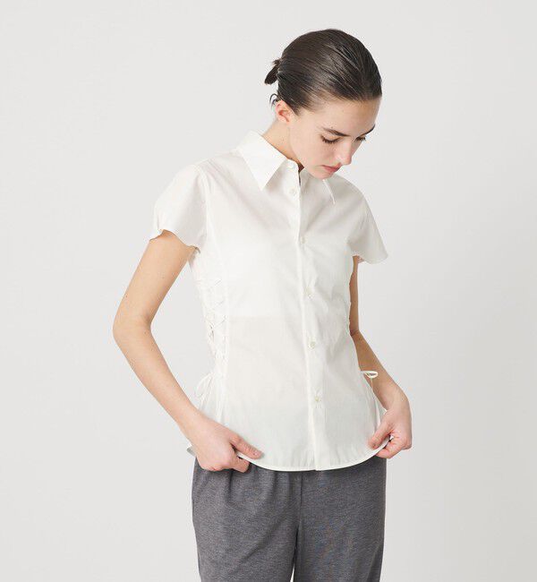 ATTISESSION「＜ATTISESSION＞レースアップ ショートスリーブ シャツ」|シャツ・ブラウス|OFF WHITE
