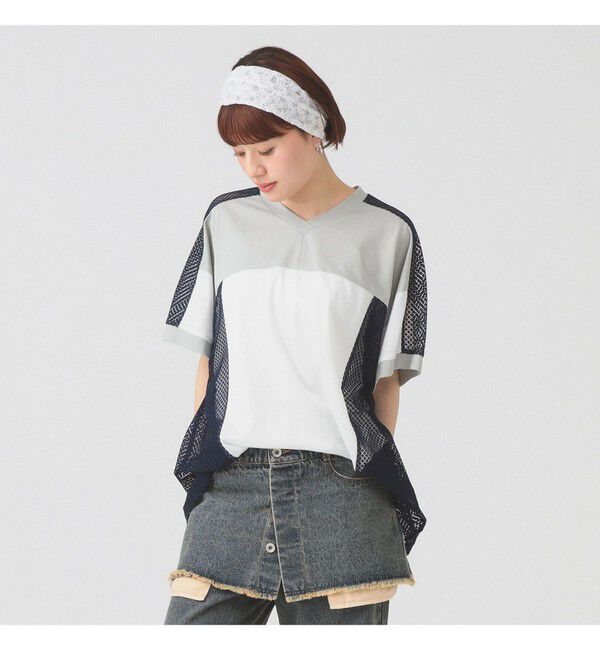 Ray BEAMS 「メッシュ キリカエ ビッグ Tシャツ」|Tシャツ・カットソー|