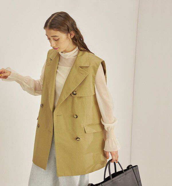 SHIPS for women「綿麻 カルゼ ダブルブレスト ジレ ◇」|ベスト・ジレ|ベージュ
