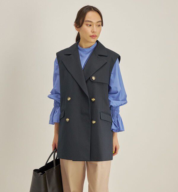 SHIPS for women「綿麻 カルゼ ダブルブレスト ジレ ◇」|ベスト・ジレ|