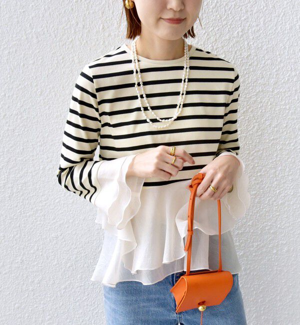 SHIPS for women「【WEB限定】〈手洗い可能〉ボーダー フリル ティアード プルオーバー」|Tシャツ・カットソー|