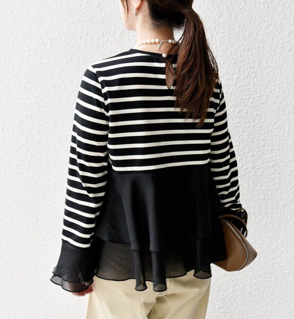 SHIPS for women「【WEB限定】〈手洗い可能〉ボーダー フリル ティアード プルオーバー」|Tシャツ・カットソー|