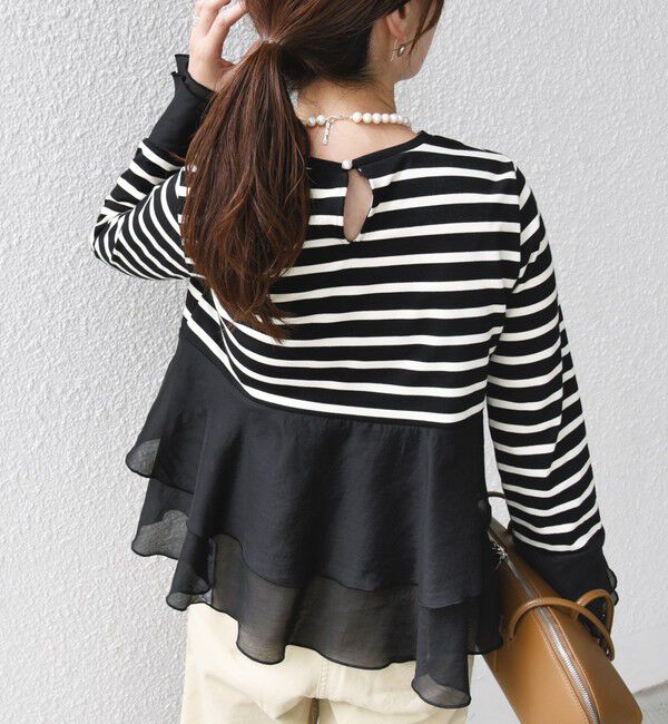 SHIPS for women「【WEB限定】〈手洗い可能〉ボーダー フリル ティアード プルオーバー」|Tシャツ・カットソー|