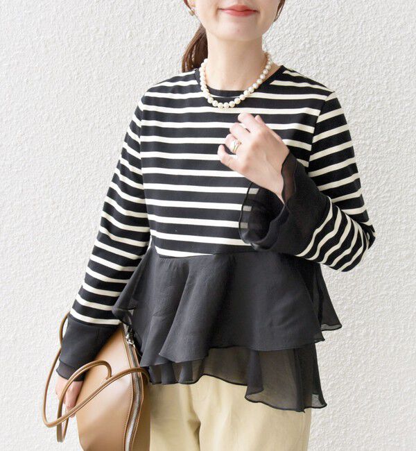 SHIPS for women「【WEB限定】〈手洗い可能〉ボーダー フリル ティアード プルオーバー」|Tシャツ・カットソー|