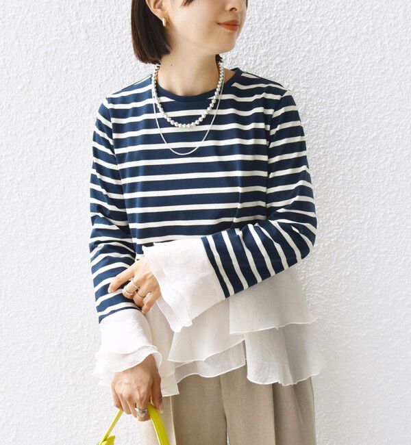 SHIPS for women「【WEB限定】〈手洗い可能〉ボーダー フリル ティアード プルオーバー」|Tシャツ・カットソー|