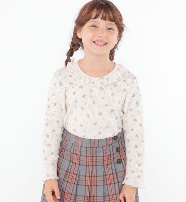 SHIPS KIDS「SHIPS KIDS:100～130cm / フラワー テキスタイル 長袖 TEE」|Tシャツ・カットソー|ピンク