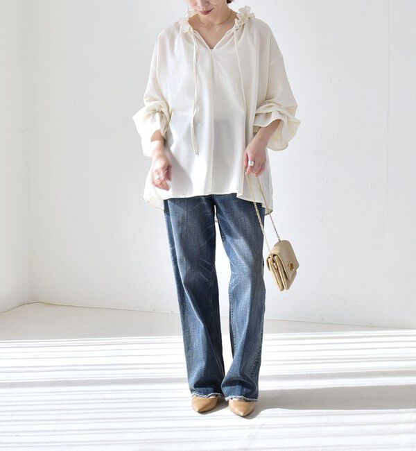 quaranciel「quaranciel:〈洗濯機可能〉フリルカラー リボン ギャザースリーブ ブラウス」|シャツ・ブラウス|