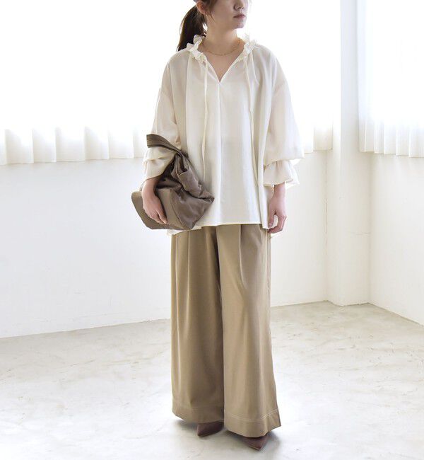 quaranciel「quaranciel:〈洗濯機可能〉フリルカラー リボン ギャザースリーブ ブラウス」|シャツ・ブラウス|