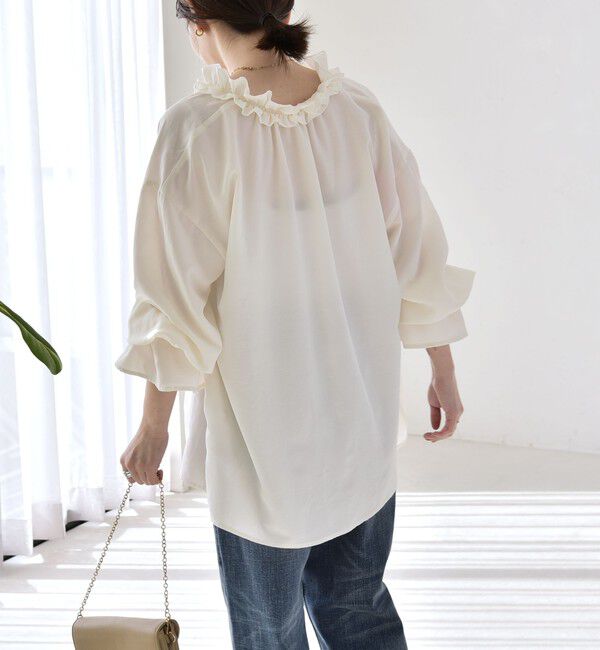 quaranciel「quaranciel:〈洗濯機可能〉フリルカラー リボン ギャザースリーブ ブラウス」|シャツ・ブラウス|