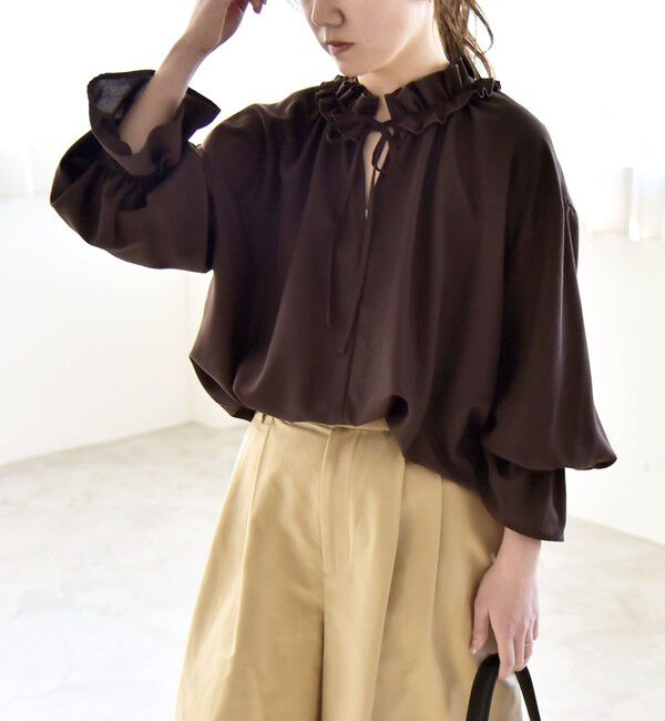 quaranciel「quaranciel:〈洗濯機可能〉フリルカラー リボン ギャザースリーブ ブラウス」|シャツ・ブラウス|
