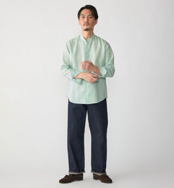 SHIPS「SHIPS: ウォッシュド リネン バンドカラー ソリッド シャツ」|シャツ・ブラウス|