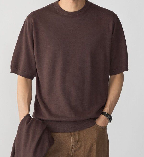 SHIPS「SHIPS:〈接触冷感/ 手洗い可能〉ラミー ニット Tシャツ」|ニット・セーター|ブラウン