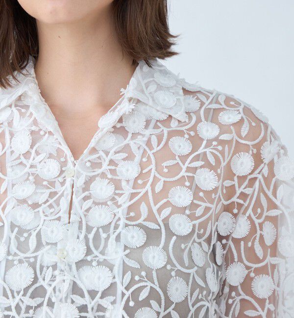 MACPHEE「メッシュエンブロイダリー オープンカラーシャツ」|シャツ・ブラウス|