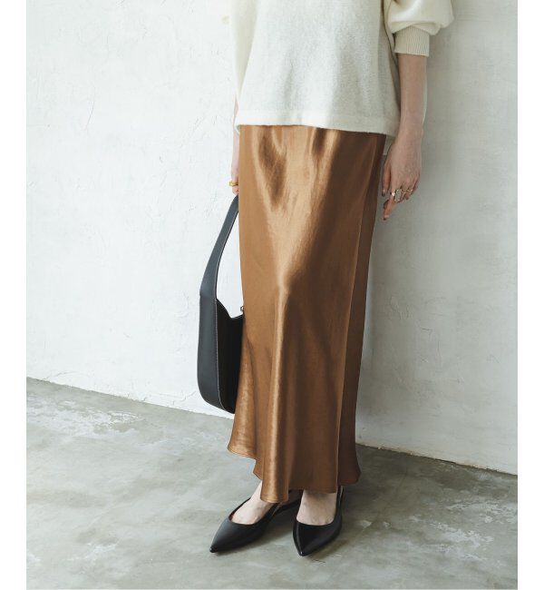 NOBLE「《追加》ナローAラインサテンスカート 2」|スカート|キャメル