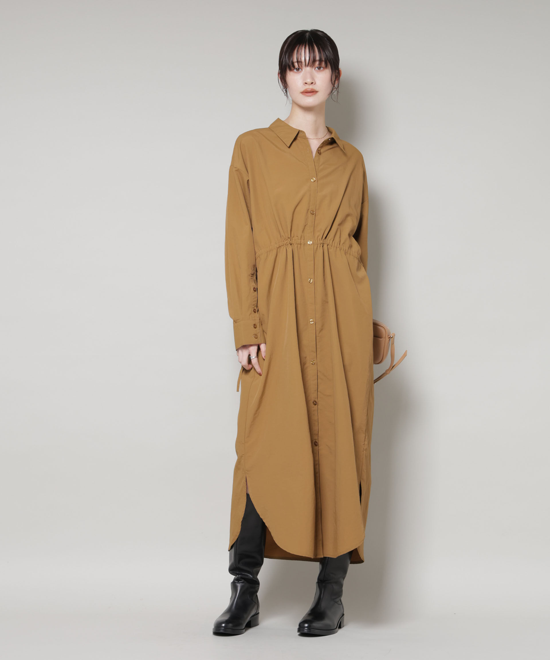 nano･universe「ナイロンタッサードロストシャツワンピース」|ワンピース|キャメル4