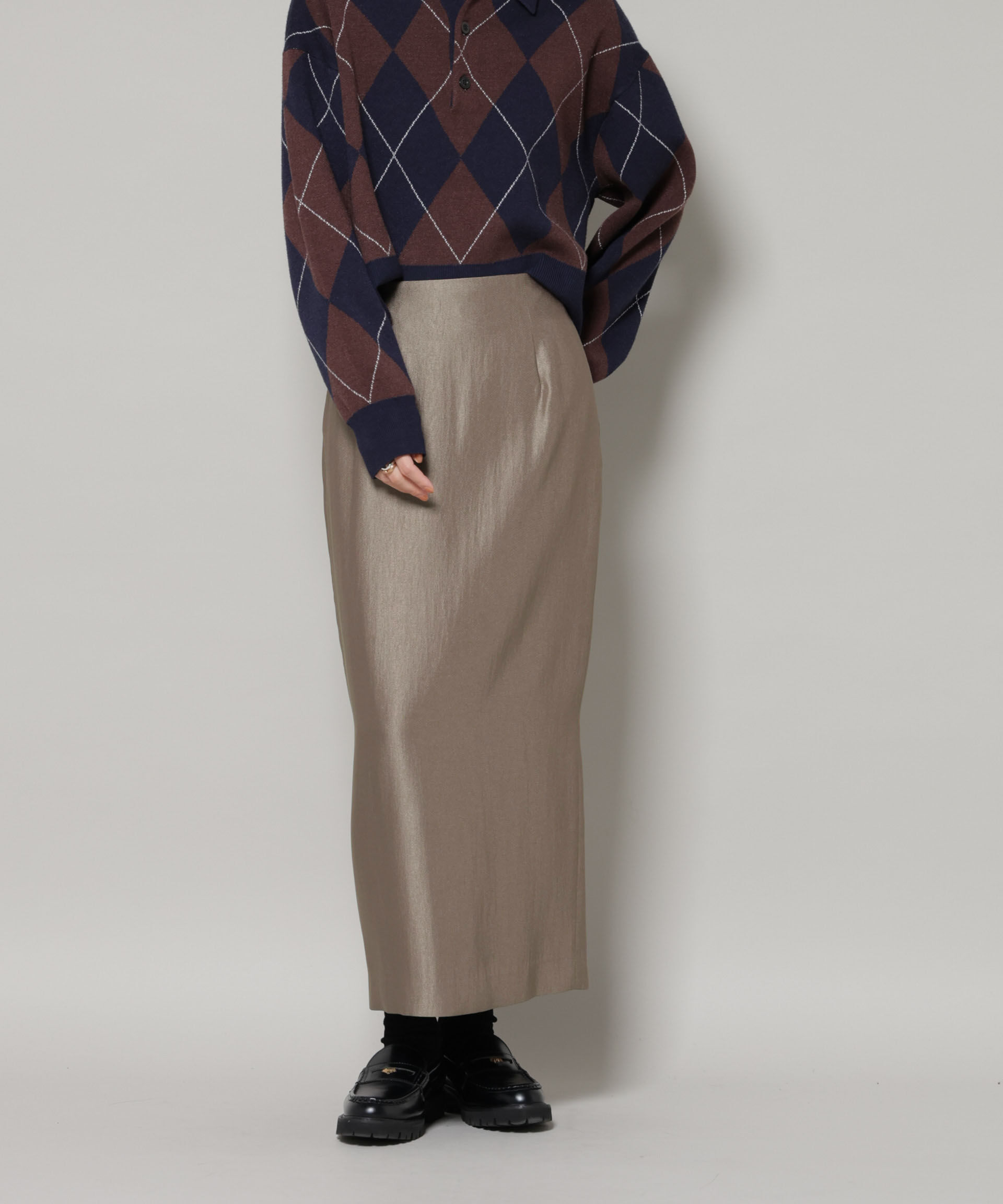 nano･universe「ブライトツイルサテンタイトスカート」|スカート|モカ3