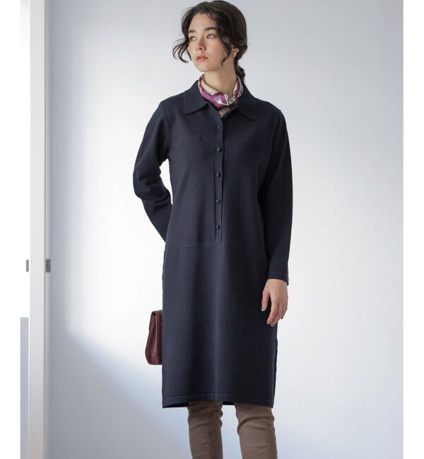 組曲「ニット襟トロンプルイユ ワンピース」|ワンピース|ネイビー系