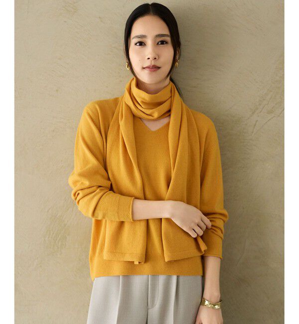 自由区「【SHIHOさん着用】ウールハイゲージVネック ニット」|ニット・セーター|イエロー