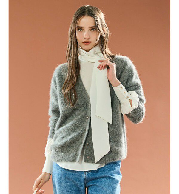 BEIGE,「【Precious掲載】AMARILLO / スパンコールフォックスニットカーディガン」|ニット・セーター|M.Gray