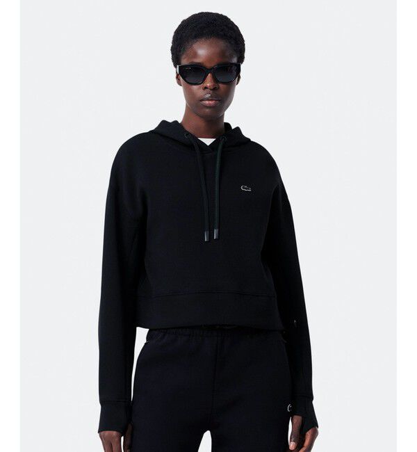 LACOSTE「ワイド＆クロップドフードスウェットパーカー / フーディー」|パーカー|ブラック