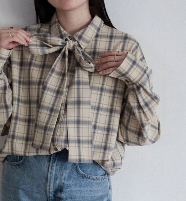 fredy emue「チェック柄ビッグボウタイブラウス」|シャツ・ブラウス|ベージュ系その他