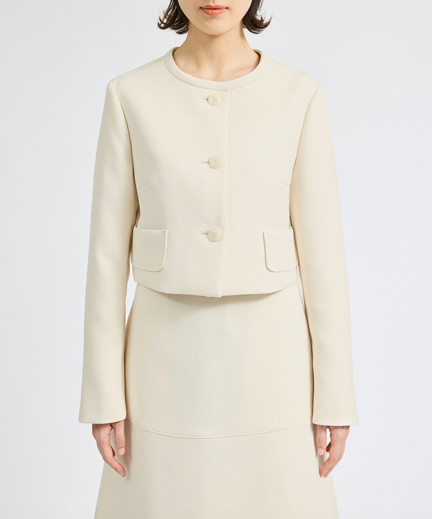 ROPE「トリプルクロスノーカラーショートジャケット/セットアップ対応」|ノーカラージャケット|