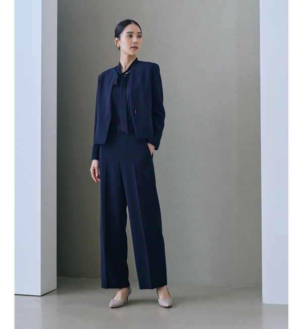 ROPE「トリアセダブルクロス クルーネックジャケット/イージーケア・セットアップ対応・25AW」|ノーカラージャケット|