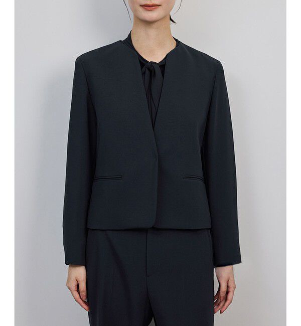 ROPE「トリアセダブルクロス クルーネックジャケット/イージーケア・セットアップ対応・25AW」|ノーカラージャケット|