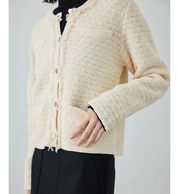 ROPE「ニットフリンジジャケット」|ノーカラージャケット|キナリ(16)