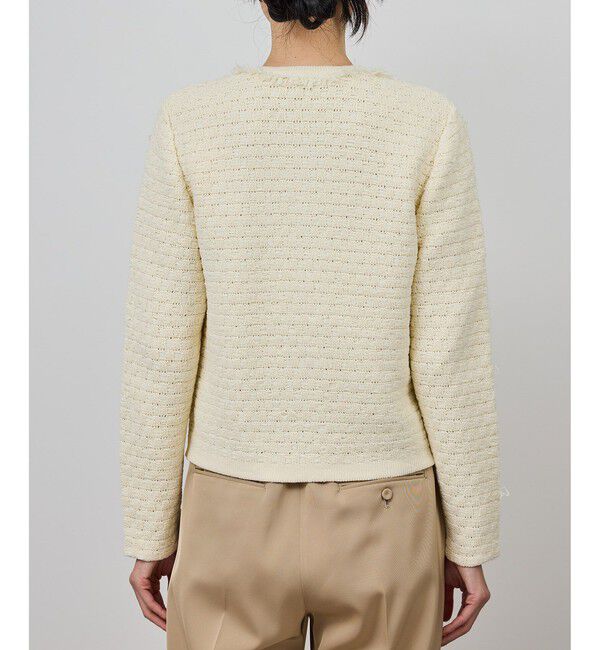 ROPE「ニットフリンジジャケット」|ノーカラージャケット|