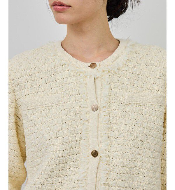 ROPE「ニットフリンジジャケット」|ノーカラージャケット|