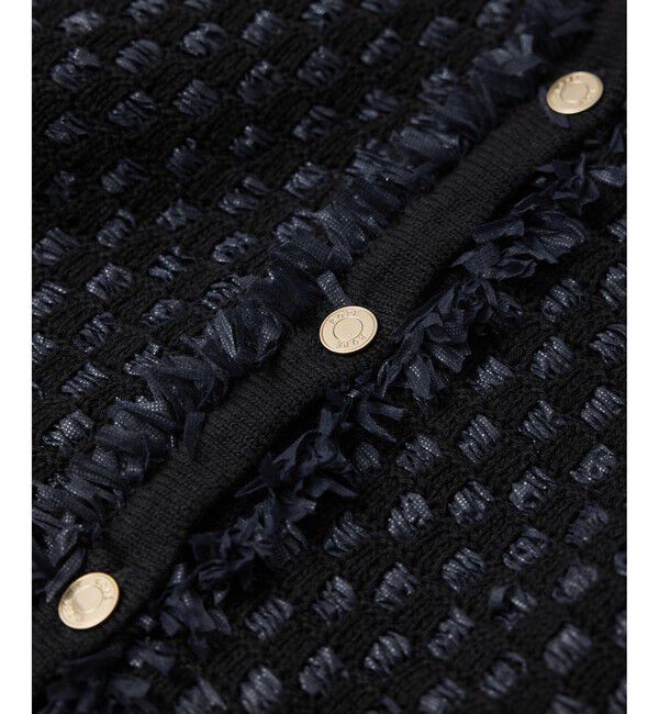 ROPE「ニットフリンジジャケット」|ノーカラージャケット|