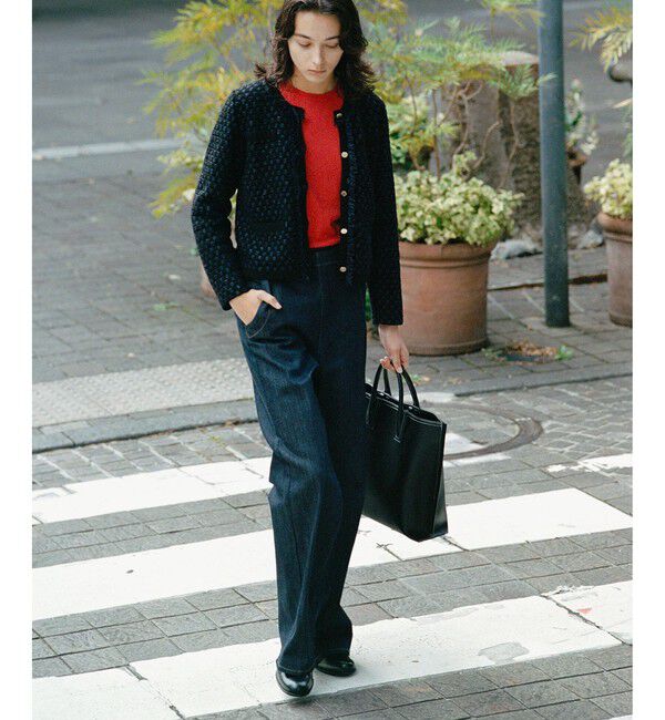 ROPE「ニットフリンジジャケット」|ノーカラージャケット|