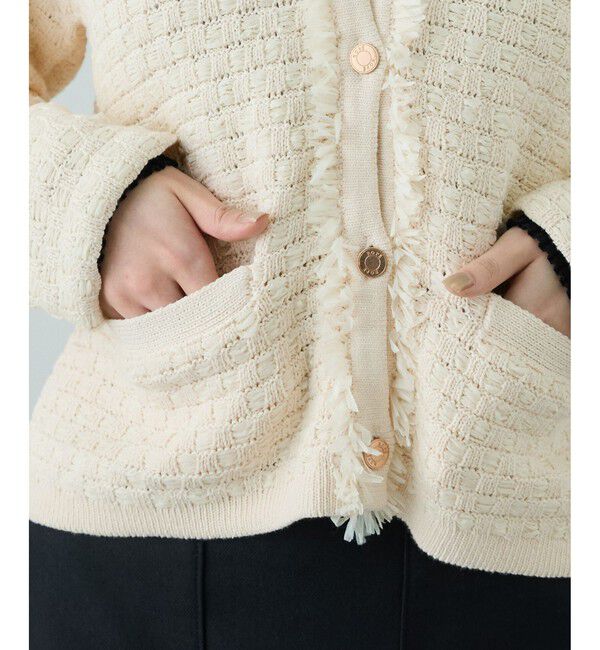 ROPE「ニットフリンジジャケット」|ノーカラージャケット|