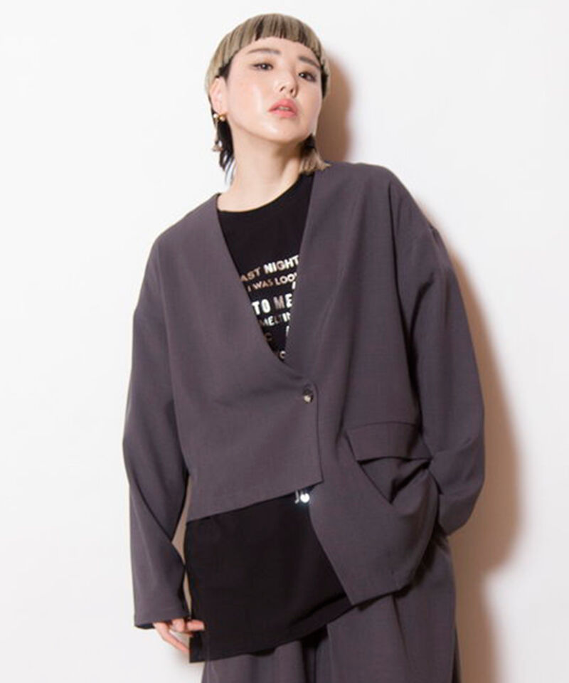  「ノーカラーアシンメトリージャケット」|ノーカラージャケット|D.GRAY