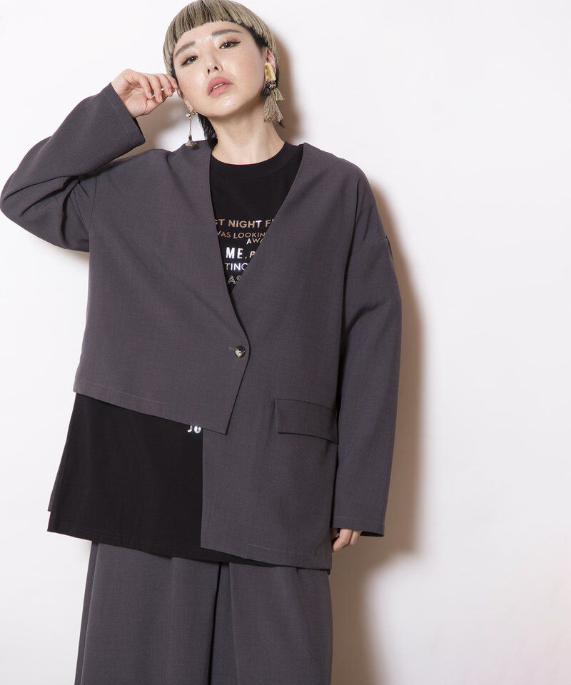  「ノーカラーアシンメトリージャケット」|ノーカラージャケット|