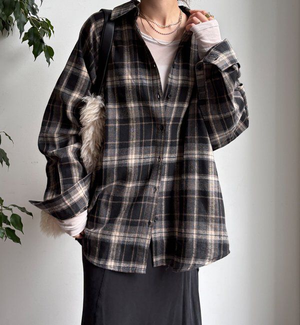  「【WEB限定】チェックシャツ」|シャツ・ブラウス|ブラック