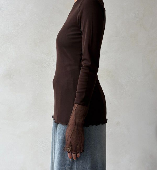  「レースチュール切替シアーTEE」|Tシャツ・カットソー|